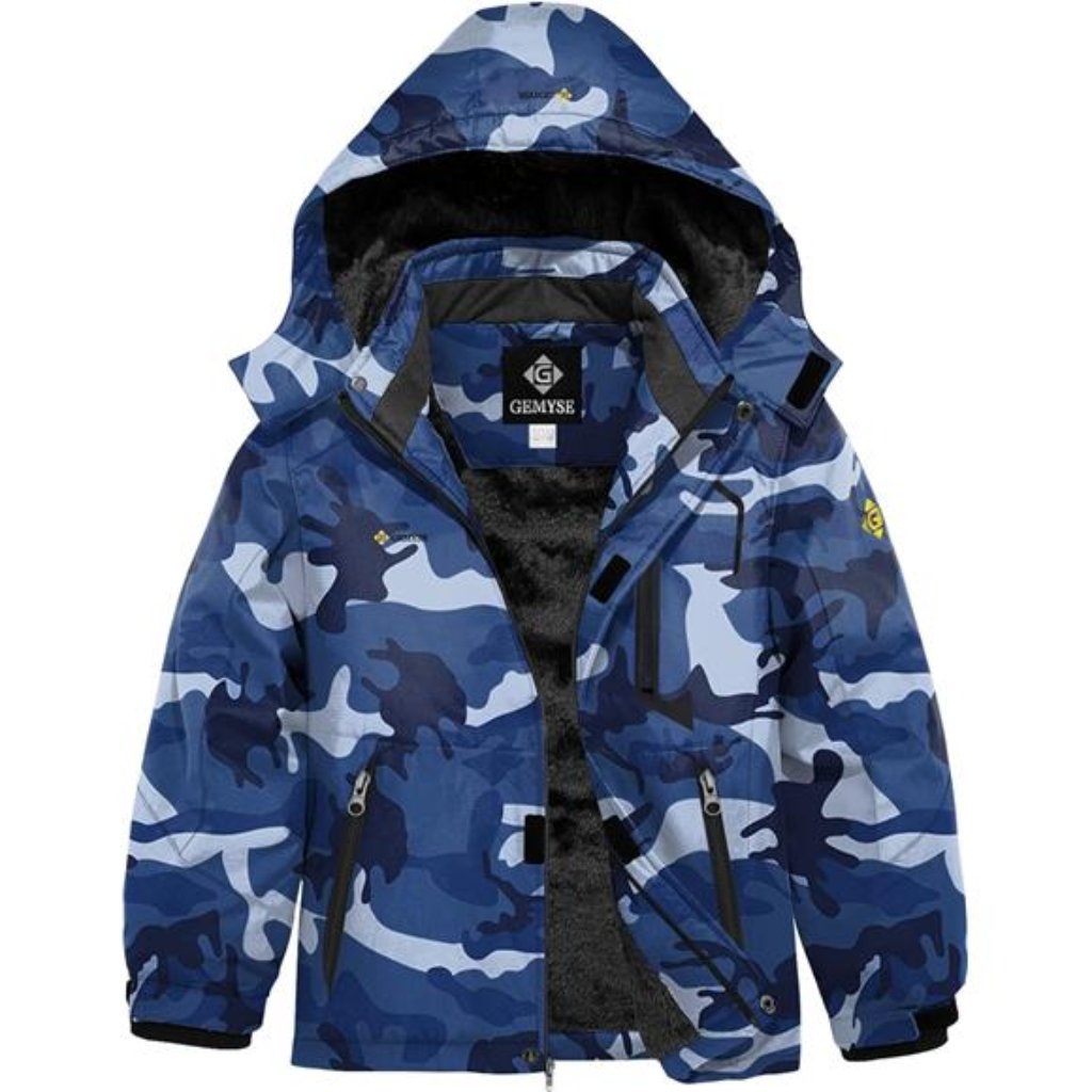 Boy's Waterproof Ski Snow Jacket Hooded Fleece Windproof Winter Jacket